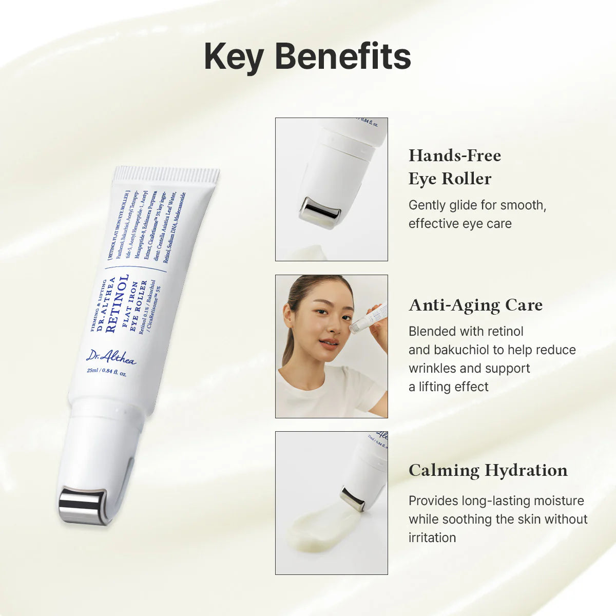 Rodillo de ojos de hierro plano con retinol